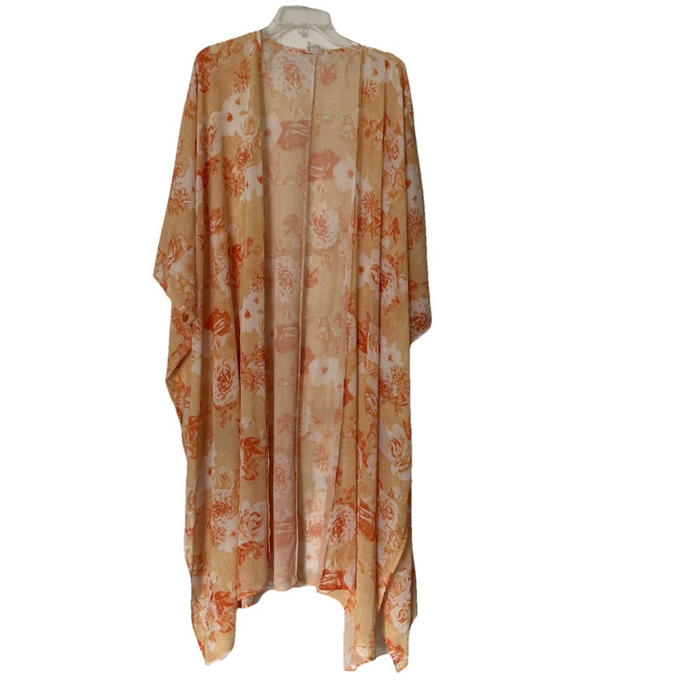 Peach Love California Duster Swim Suit Cover Up Yellow Orange White Sheer Kimono